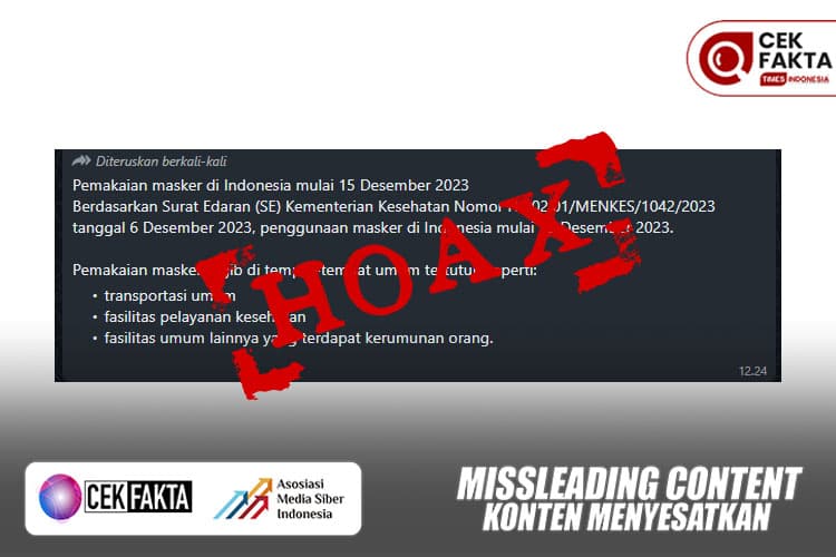 CEK FAKTA: SE Kemenkes RI Wajibkan Penggunaan Masker Mulai 15 Desember 2023